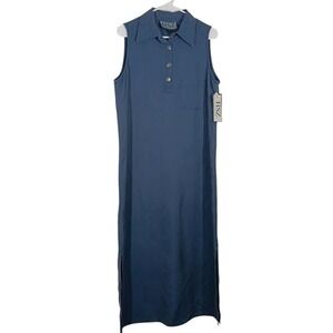 HSZ Studio Dress Womens Large Blue Sleeveless Collared Shirt Maxi Lyocell Blend